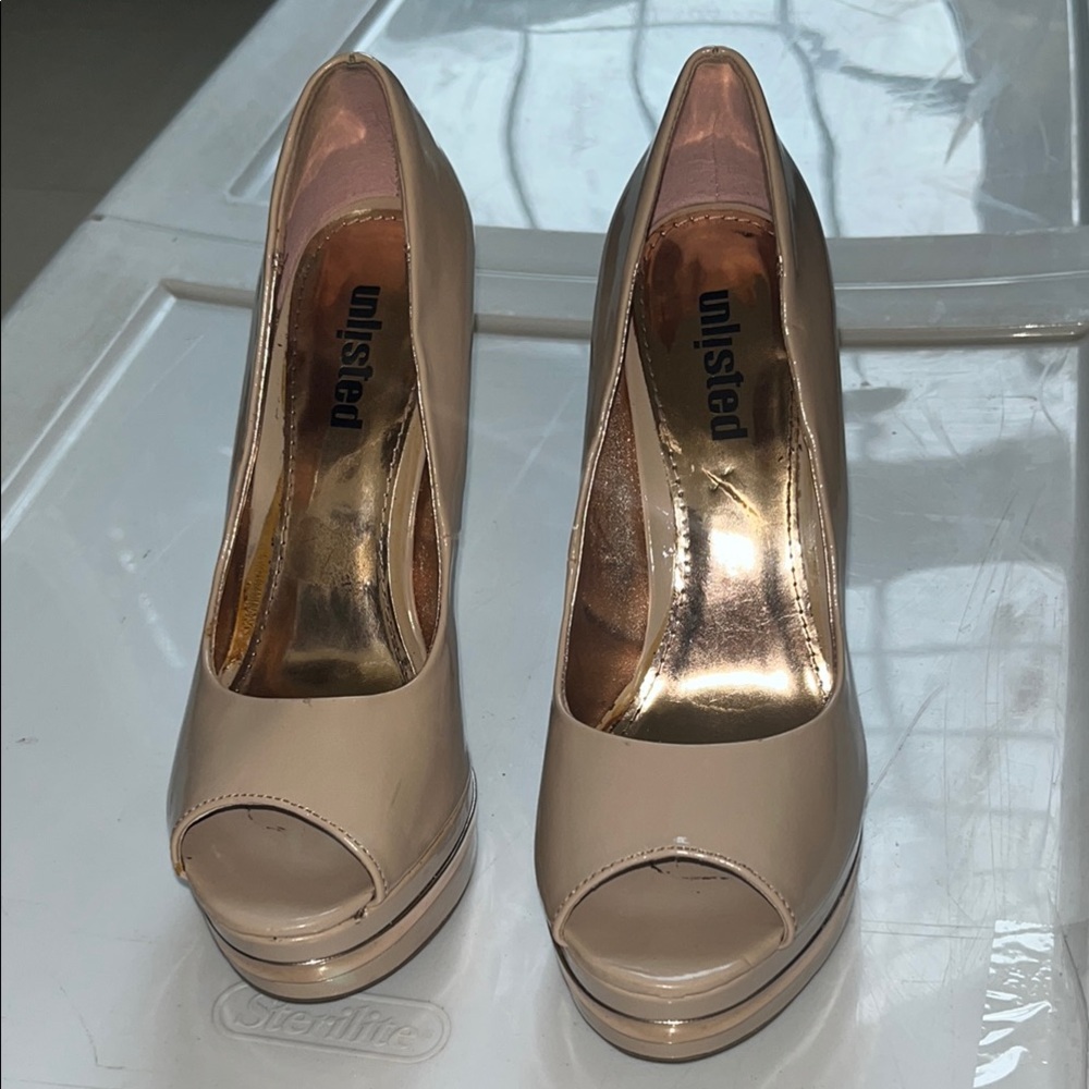 Unlisted Cream Heels with High Stiletto and Peep Toe Design